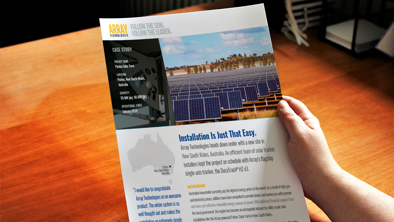 ARRAY Technologies case study on Parkes solar farm Australia